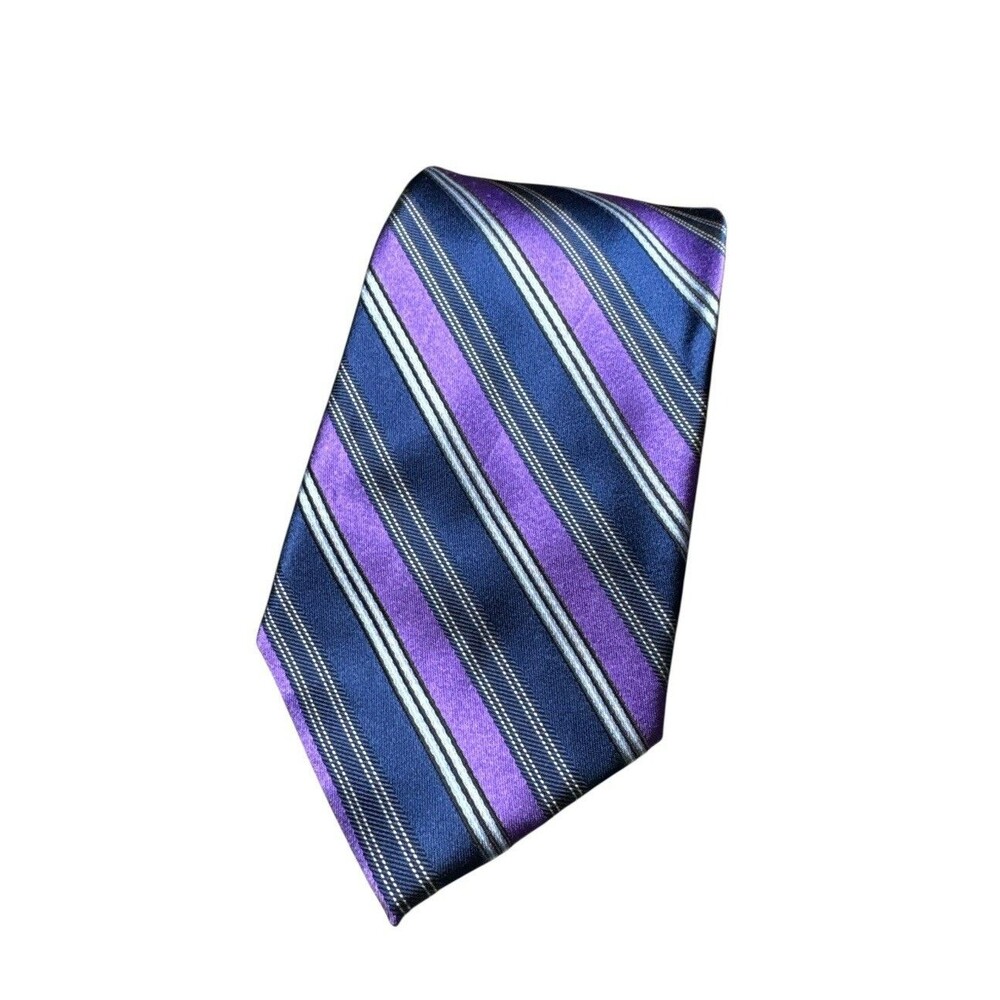 STAFFORD Navy Blue Purple Stripes 100% SILK NECKTIE TIE 57” Business Work‎
